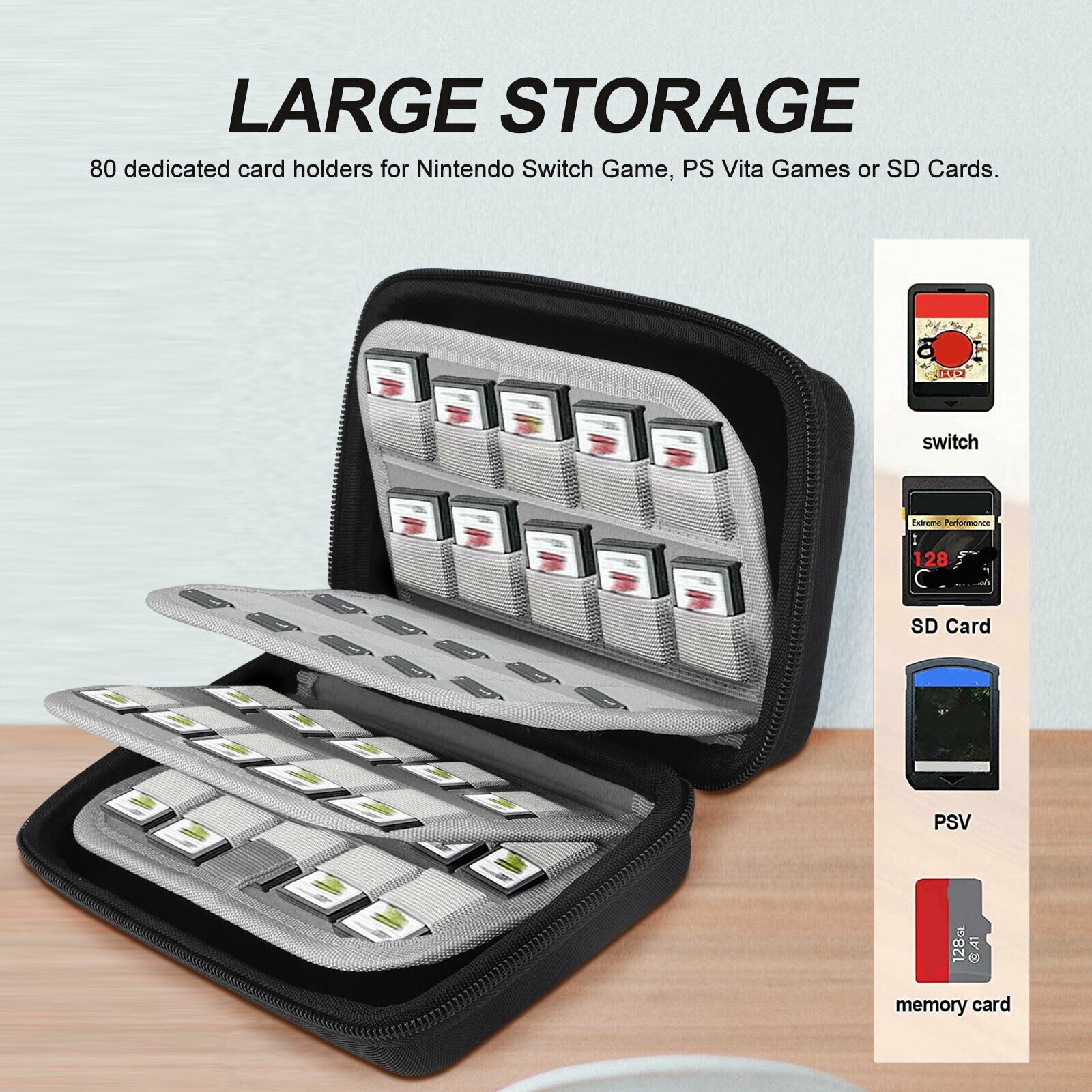 80 Game Card Holder Storage Case For Nintendo Switch/Vita /SD Cards Cartridge
