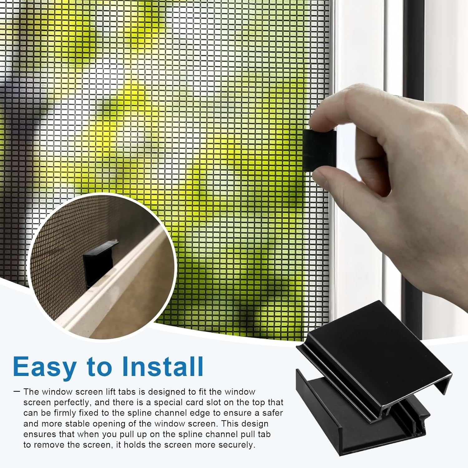 10 Pack Window Screen Pull Tabs, Lift Tabs Replacement Black