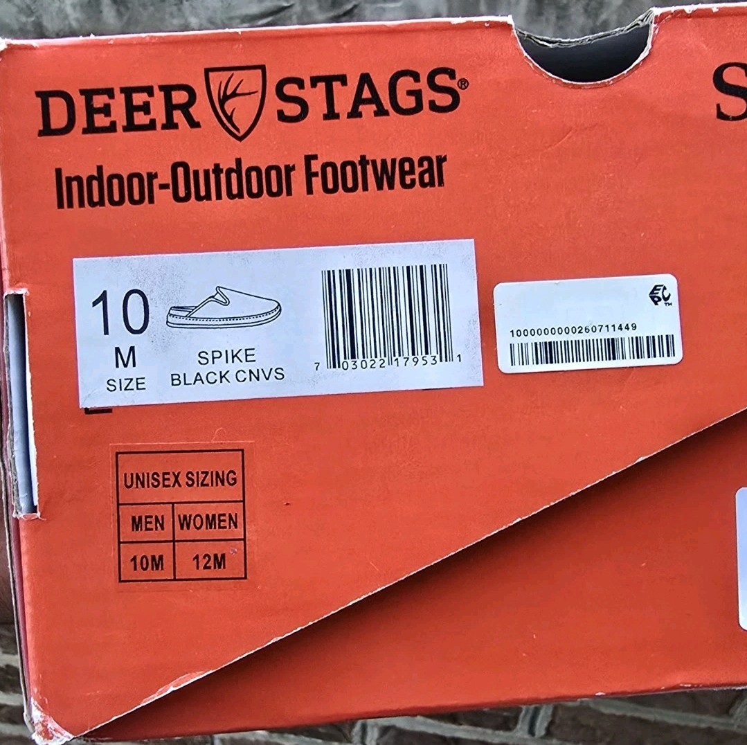 DEER STAGS Slipperooz Spike Slippers Mens 8 M Black Canvas Mule Shoes NWB