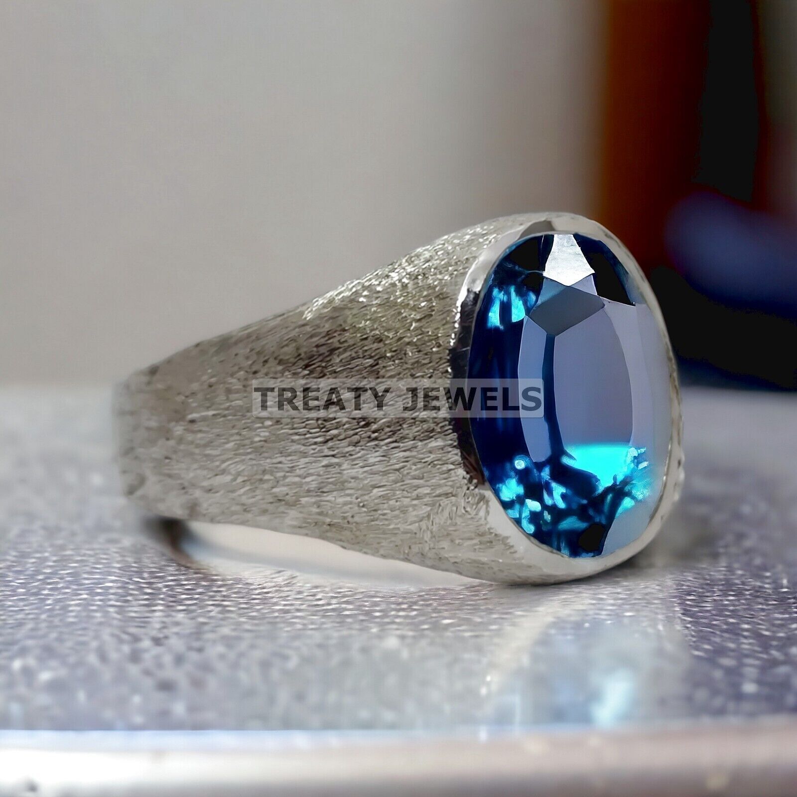 Alexandrite Oval Cut  Gemstone With 14K Solid White Gold Ring For Men's #51