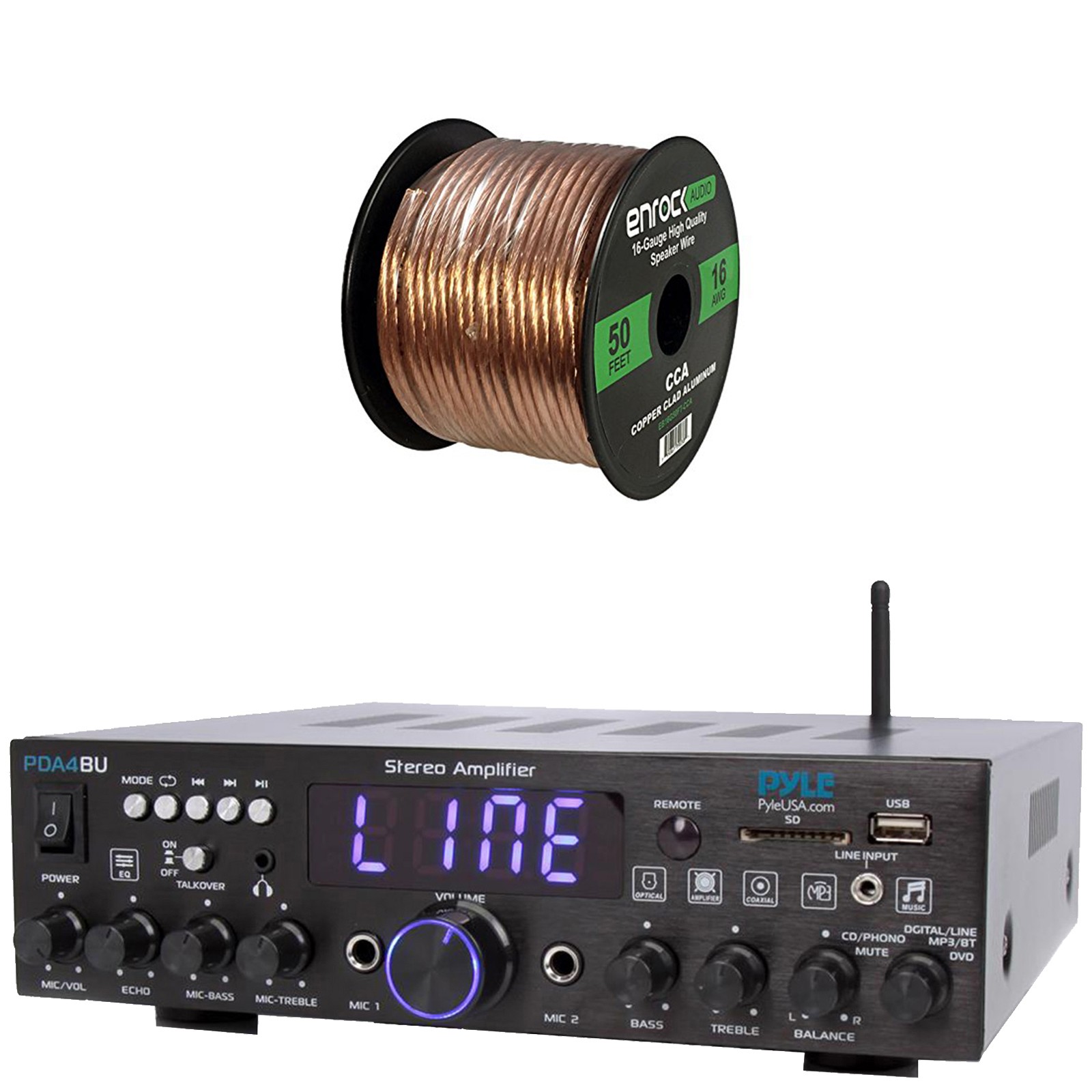 Pyle PDA4BU Bluetooth 200 Watt Multi-Channel Home Audio Receiver, Speaker Wire