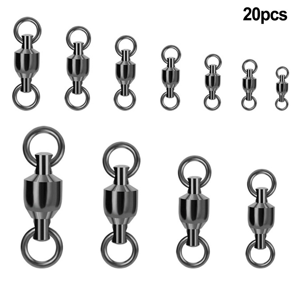 Stainless Steel Ball Bearing Swivels Split Rings Set of 20 for Sea Fishing