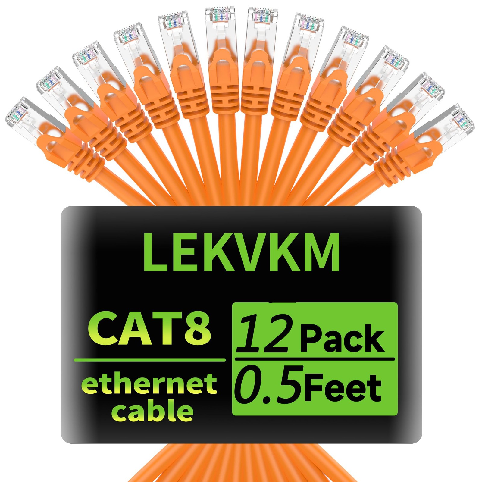 12 PCS Orange 0.5 Ft Cat8 Ethernet Cable S/FTP Shielded LAN Network 40Gbps