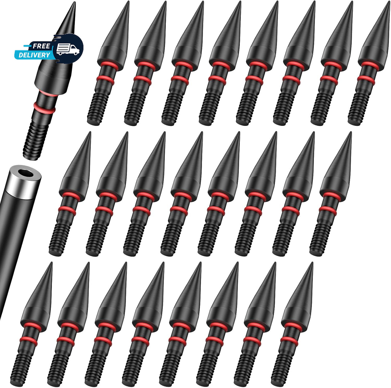 24Pcs Archery Field Points Screw-in Arrow Point 100 Grain 5/16" Steel Field Tips