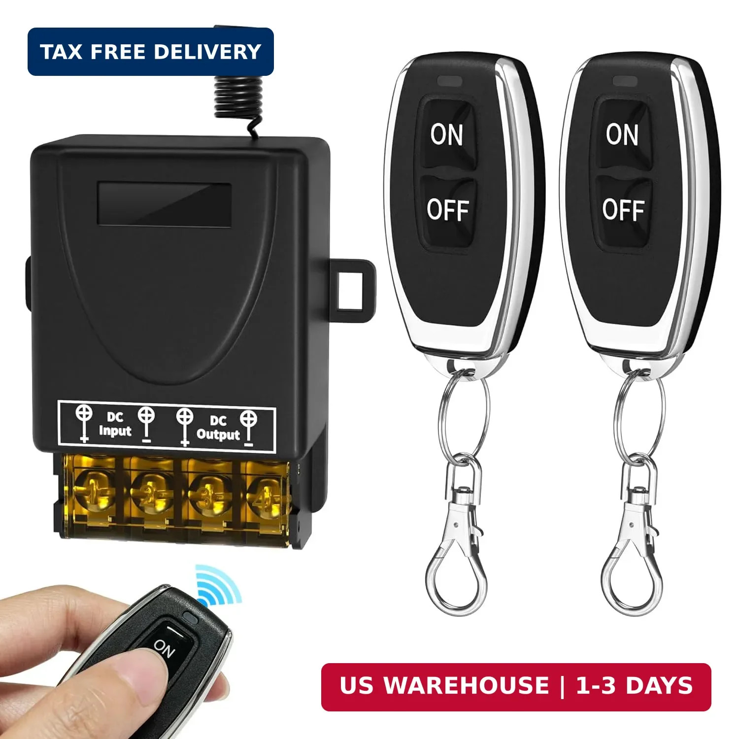 30A 12V Wireless Remote Control Switch Kit - Heavy Duty Relay with 2 Remotes, 32