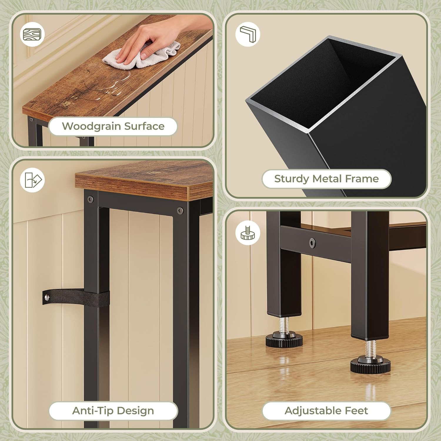 102.4 Inch Sofa Table with Power Outlets, 23.9’’-34.4’’ Height Adjustable Range,