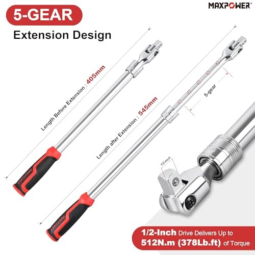 Breaker Bar, 1/2-Inch Drive Extendable Breaker Bar Flex Extendable handle