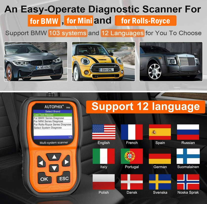 AUTOPHIX 5900 OBD2 Scanner Fit For BMW All System Diagnostic Tool Battery EPB