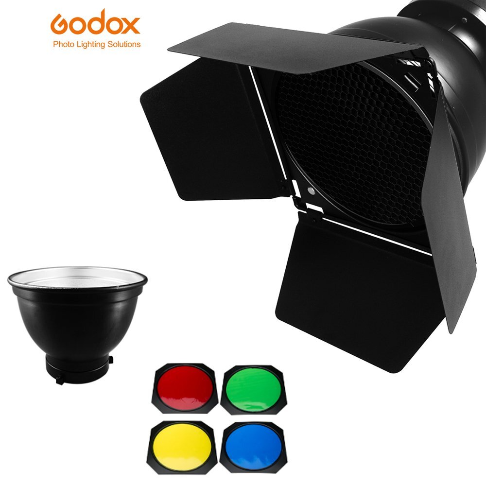 US 2*Godox SK400II Studio Flash Head+Barn Door+60*90cm Sofbox+2m Light Stand Kit