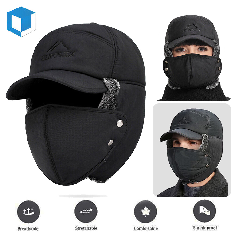Men Winter Ear Flap Trapper Hat Face Mask Fur Aviator Thermal Warm Snow Ski Cap