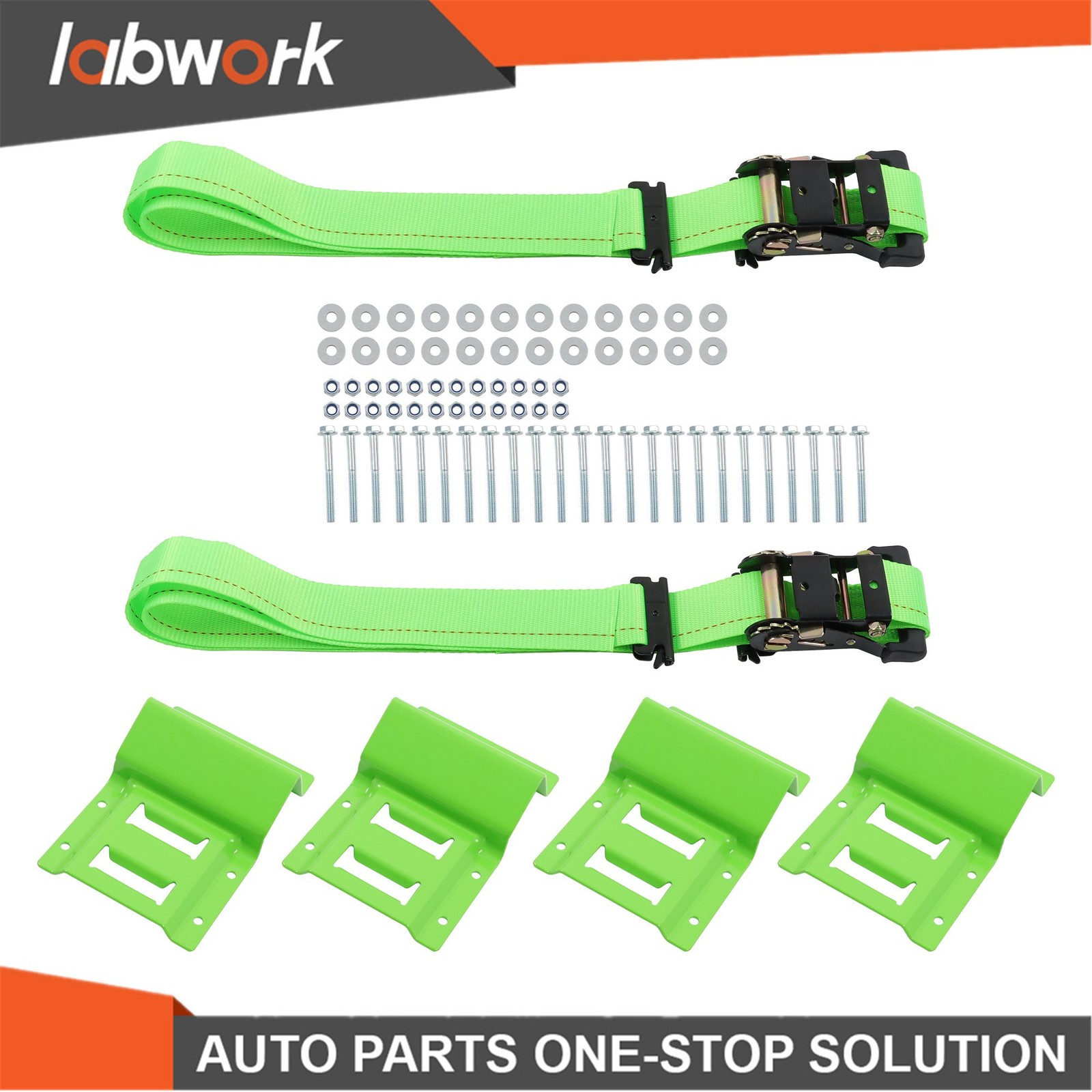 Labwork Heavy Duty Wheel Chock Tie Down Straps Set 2" x 6' Trailer Tire Straps