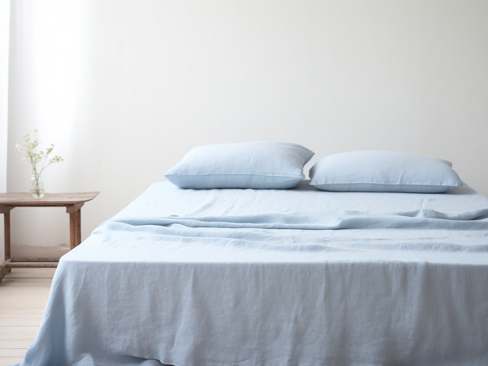 Linen 4 Pc Sheet Set, Organic Flax Linen Bed Sheets Flat Sheet with Fitted Sheet