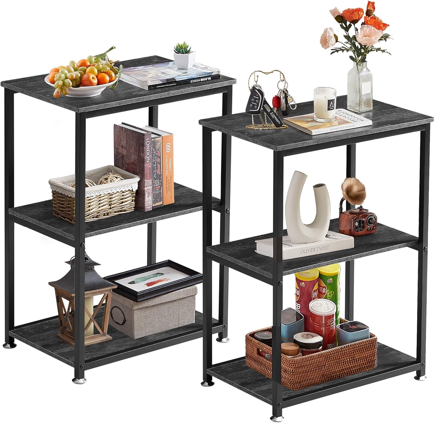 Tall End Table W/ Charging Station Side Table W/ USB Ports & Outlets 30" Height