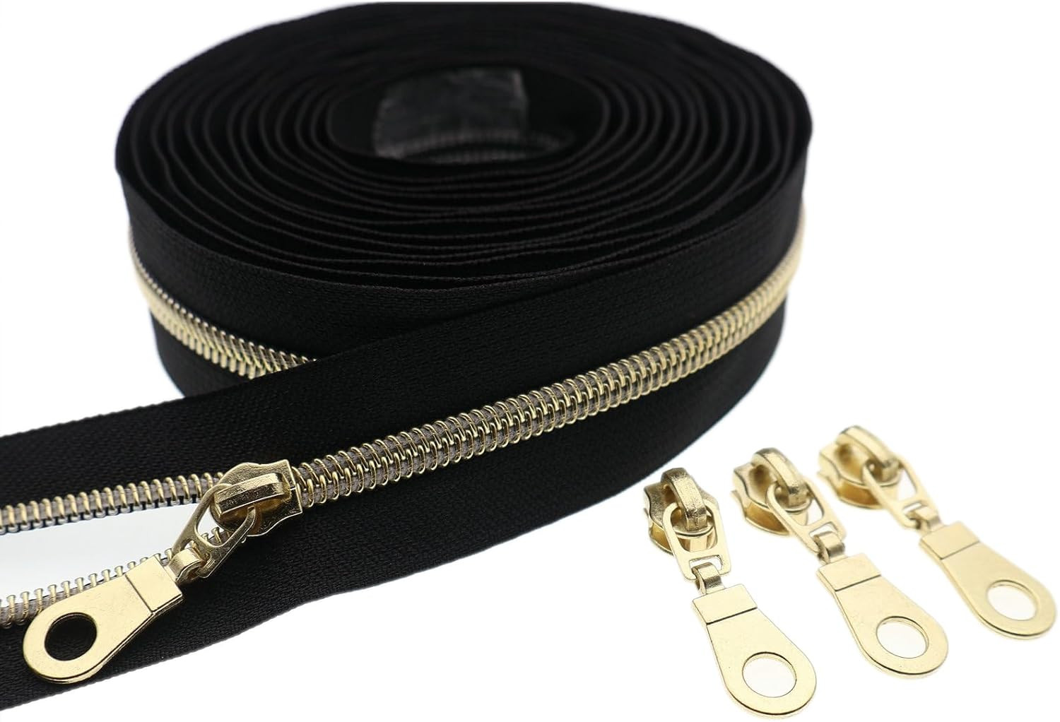 #5 Gold Metallic Nylon Coil Zipper by the Yard, Bulk 10 Yards Black Tape Gold Te