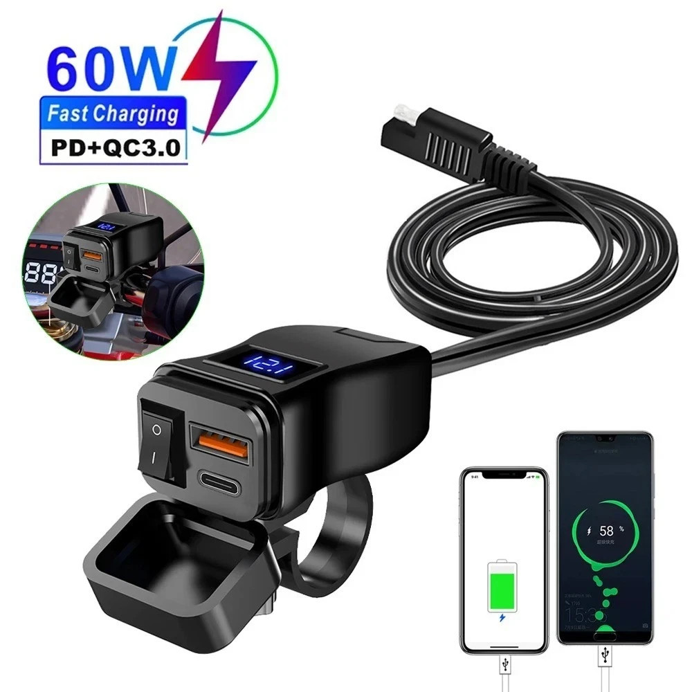QC 3.0 Motorcycle Dual USB Phone GPS Super Fast Charger Adapter LED Waterproof