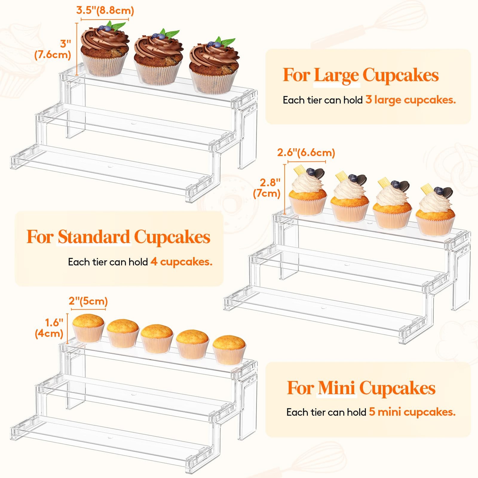 3 Tier 12in Clear Plastic Display Riser Stand Tool Free Assembly Makeup tool
