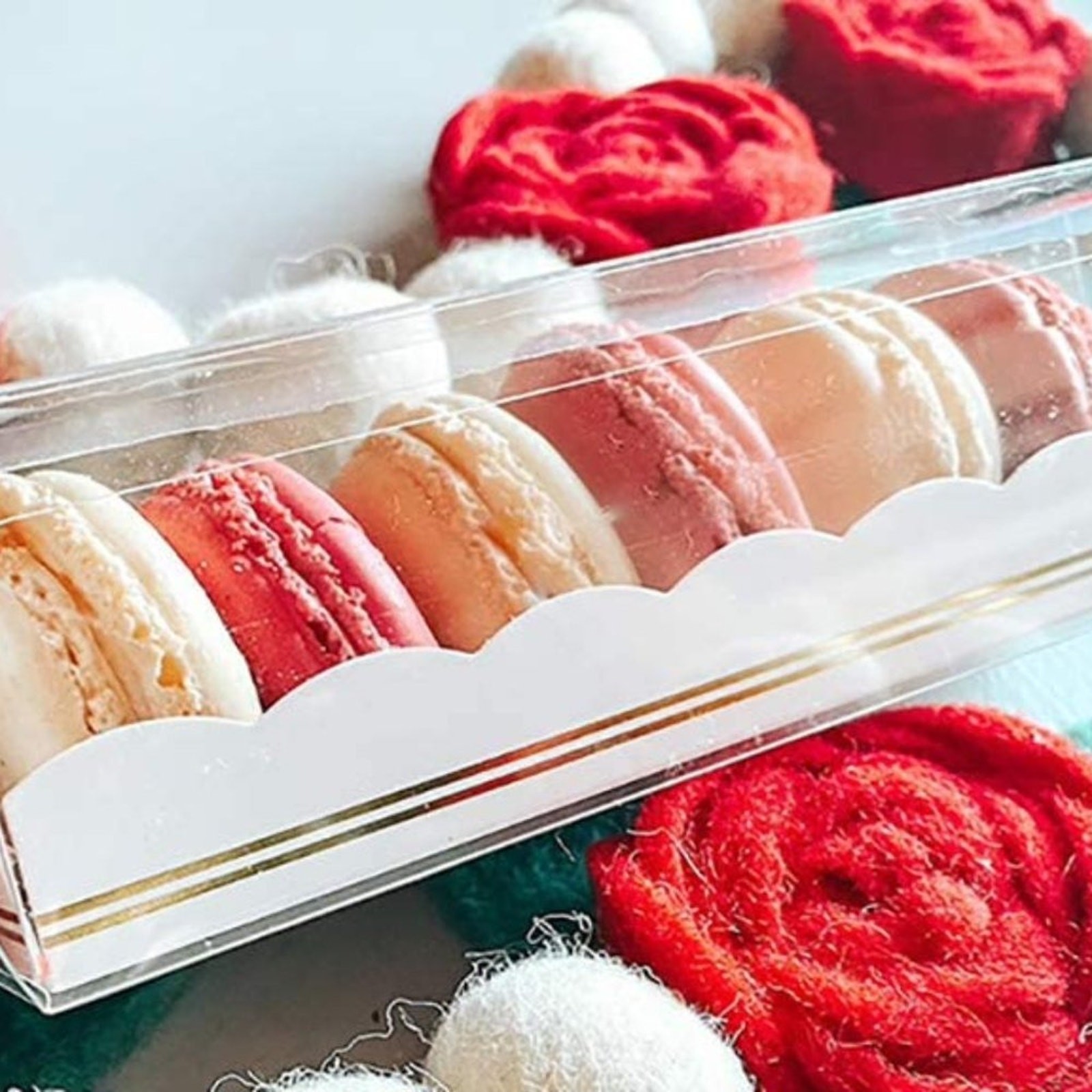 Macaron Boxes Set of 10 Clear with White Gold Tray Dessert Packaging 6.3x2x2