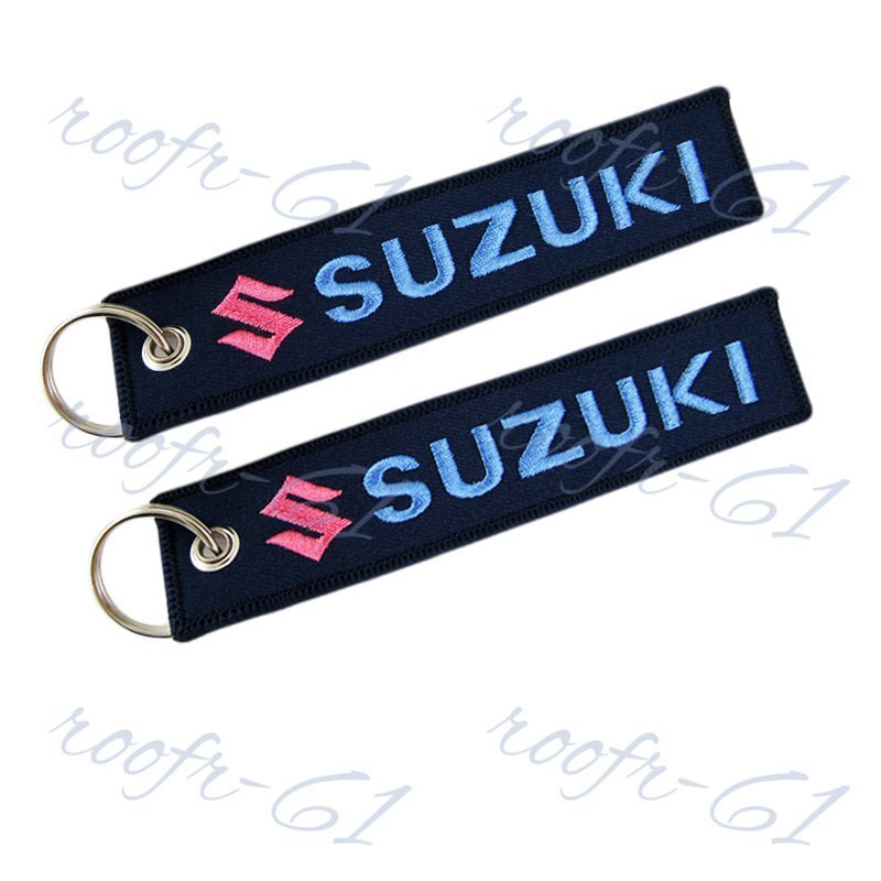 For SUZUKI DOUBLE SIDED EMBROIDERED KEY TAG KEYCHAIN CELL HOLDERS KEY RING X2
