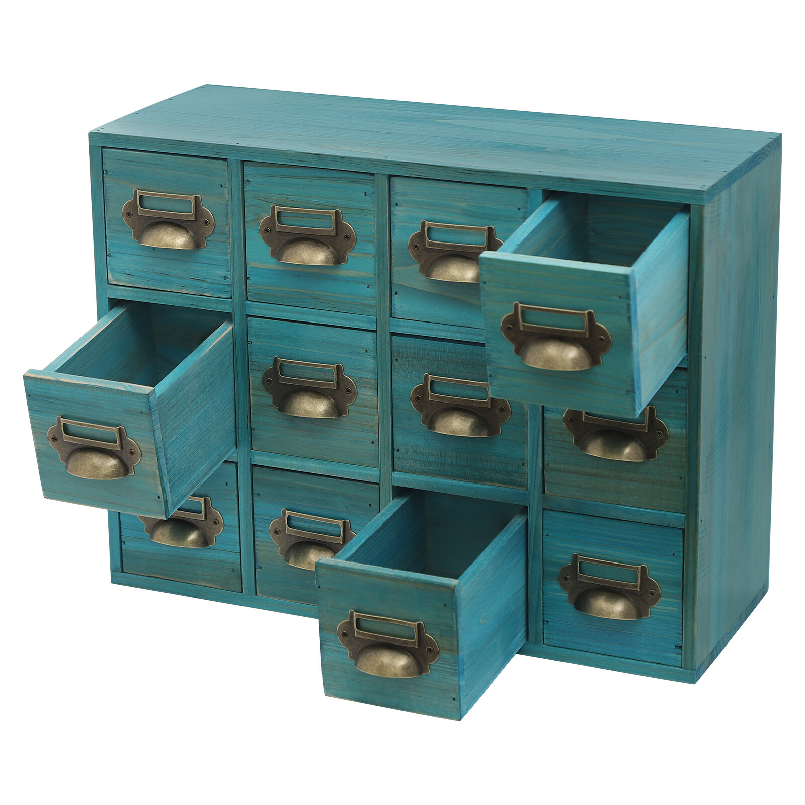 Blue 12Drawer Storage Cabinet Rectangular Desktop Drawer Organizer WoodenCabinet