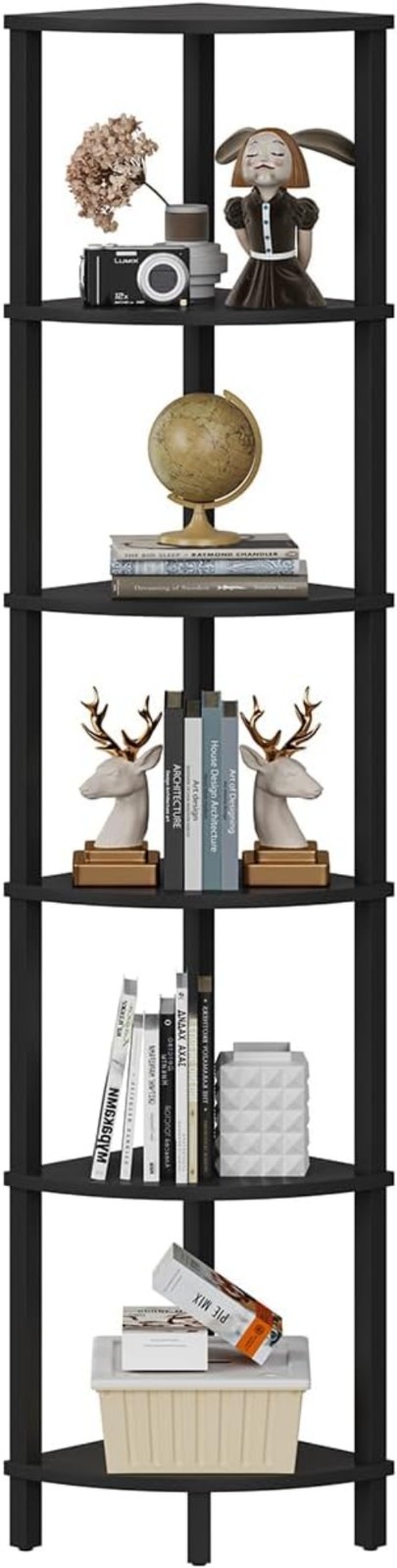Elegant 6-Tier Industrial Corner Shelf - Customizable Storage Solution