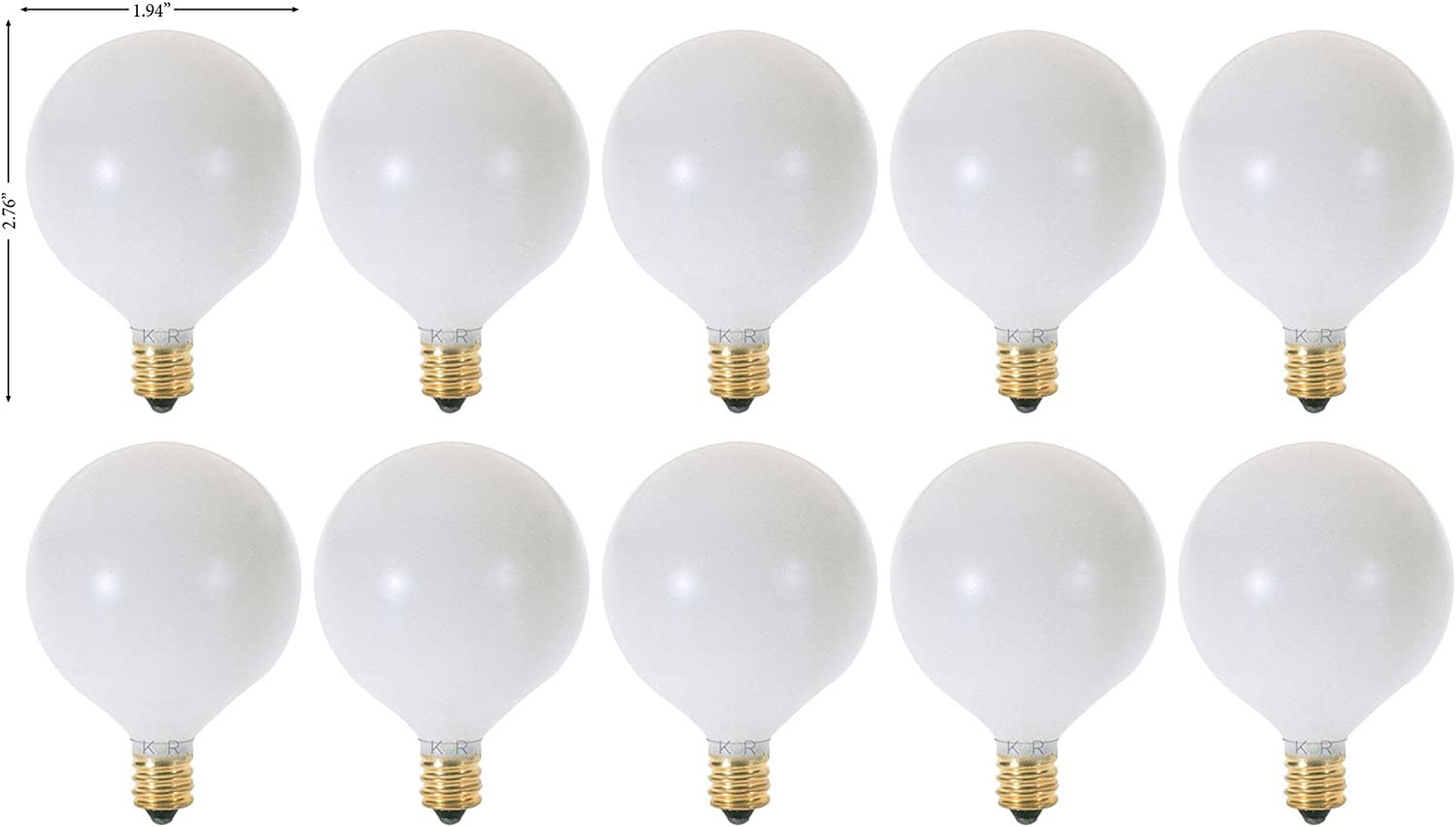 (Pack of 10) G16.5 White Finsh Decorative (E12) Candelabra Base Globe Shape Inca