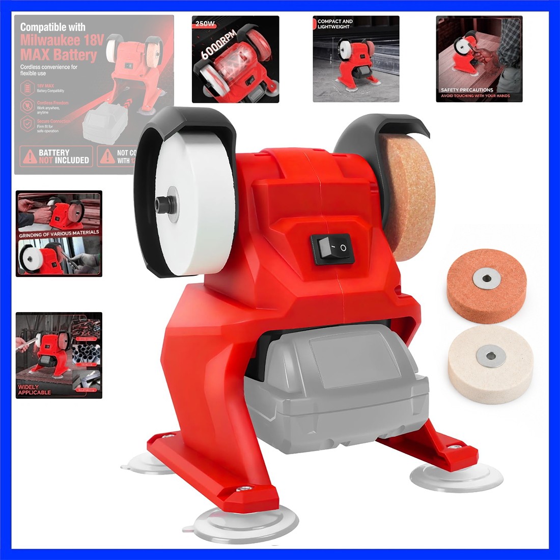 Mini Bench Grinder Belt Sander Polisher for Milwaukee 18V Battery Tool Only Red