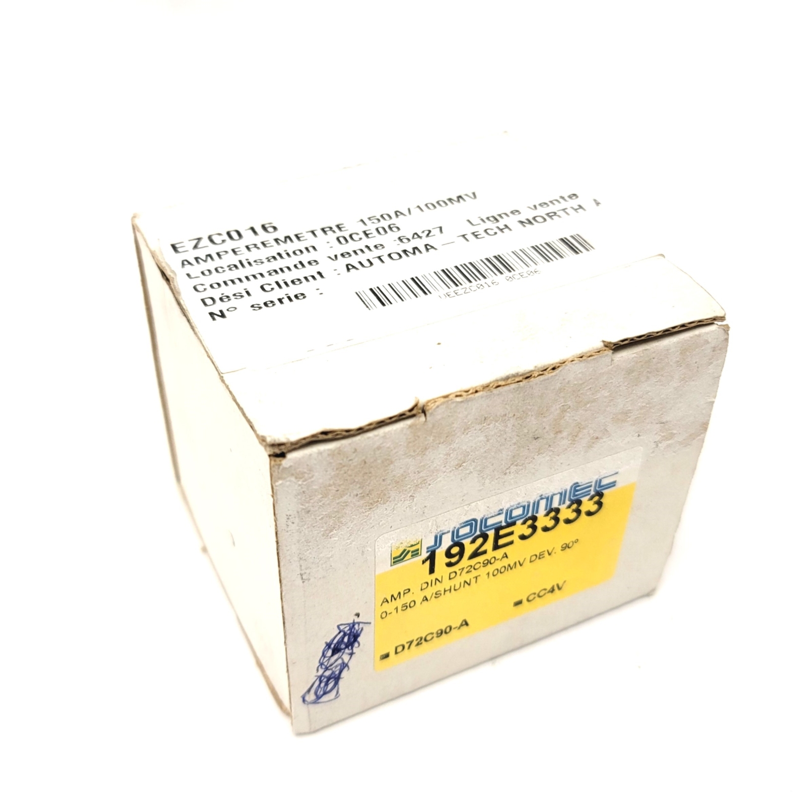 Socomec 192E3333 Analog DC Amperemeter Range: 0-150A/100mV Dev 90° DIN 72