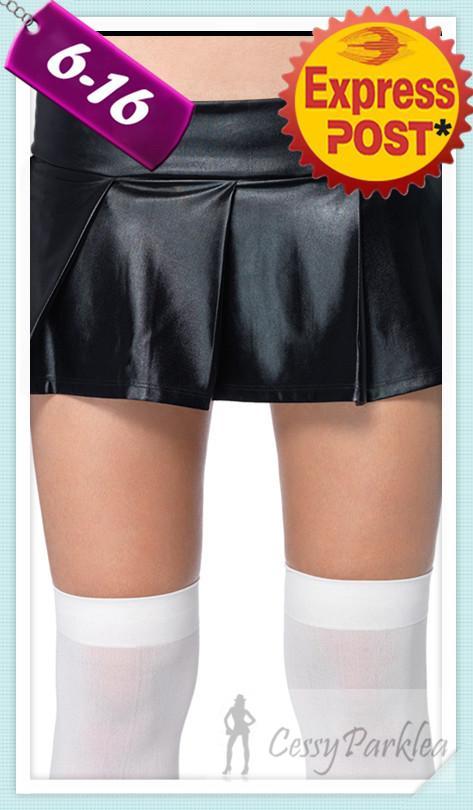 Black Pleated Wet Look PVC Mini Skirt 6-16 AU