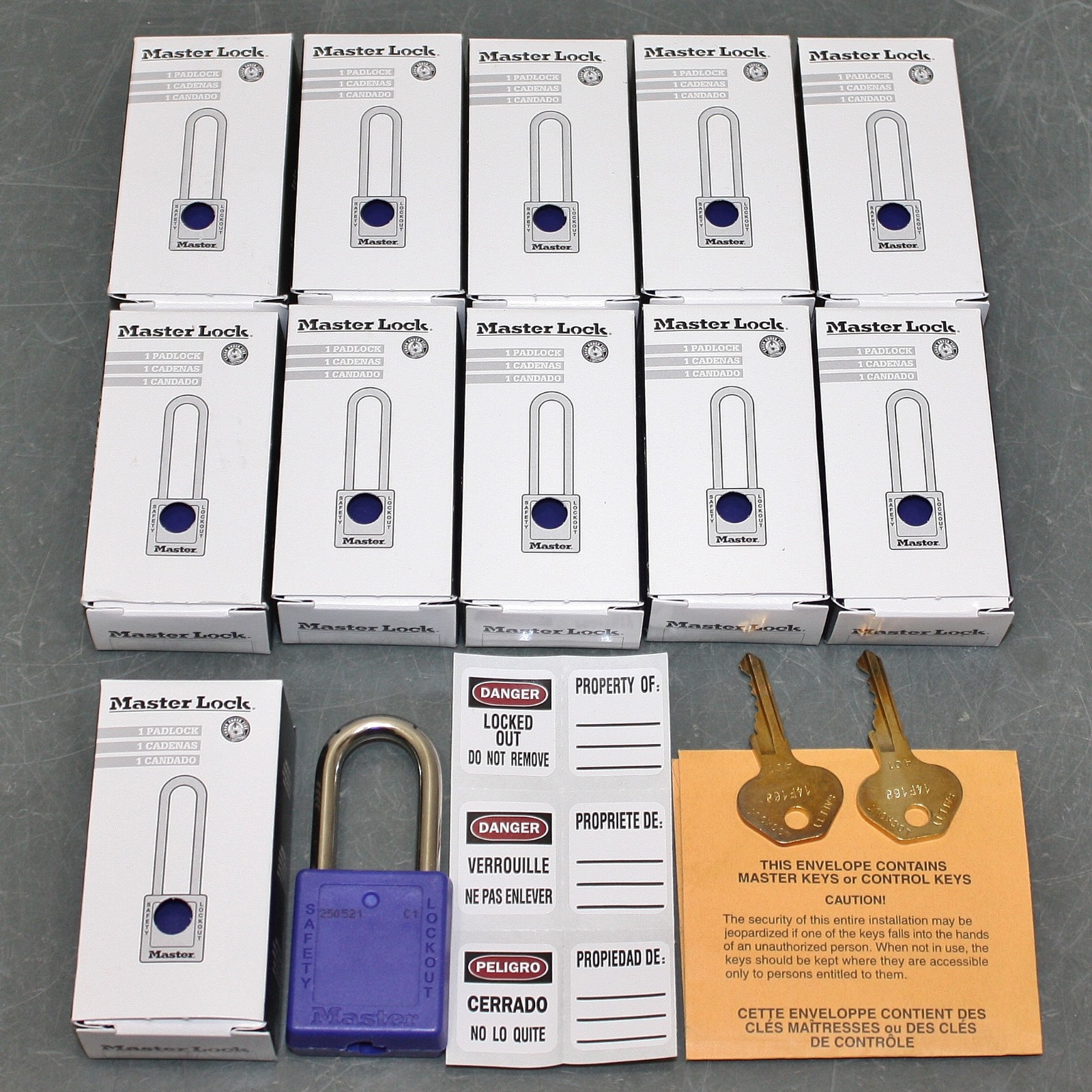 (12) Master Lock Lockout Padlock 410KAS12BLU, Keyed Alike, Thermoplastic, Steel