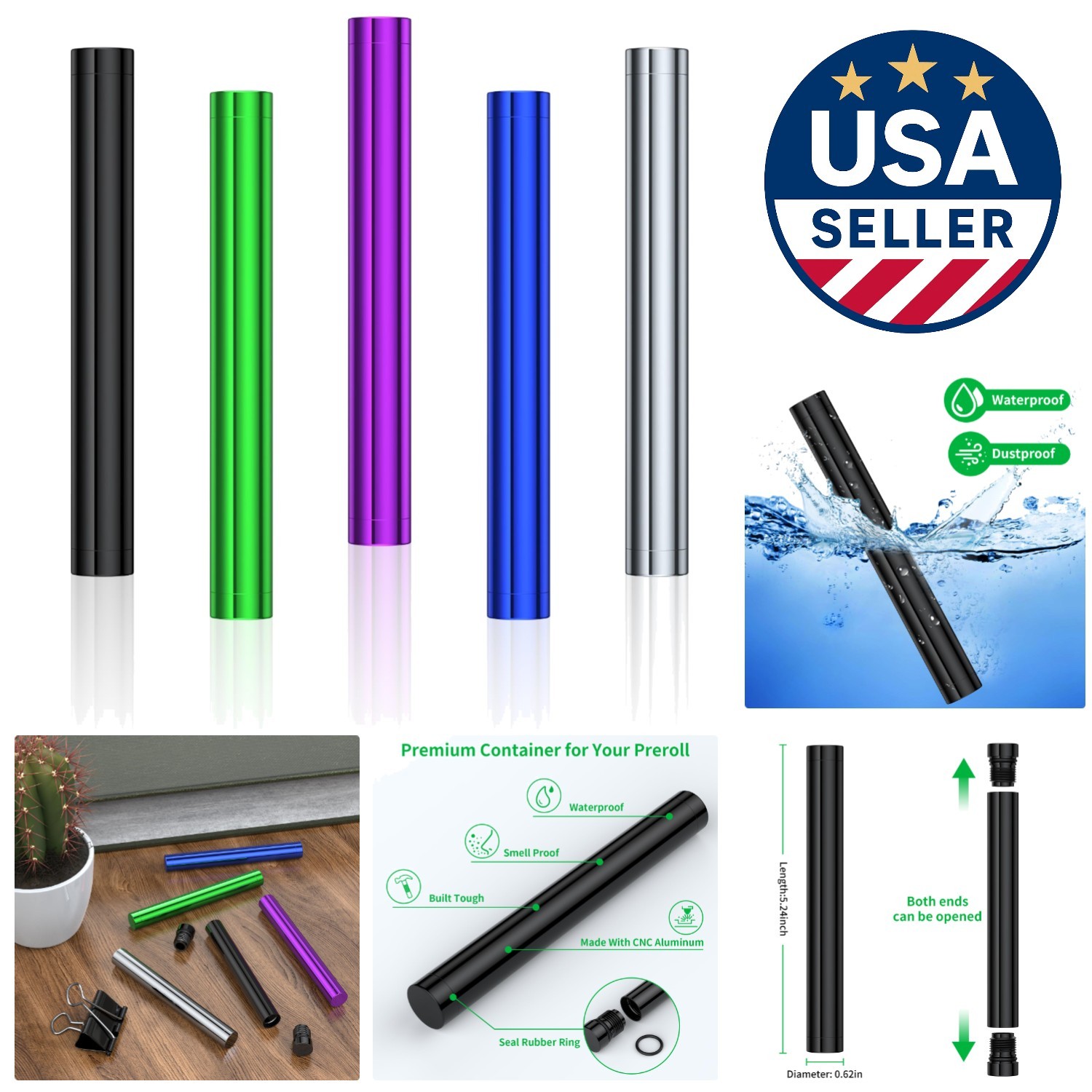 Elegant Waterproof Metal Tube Vials – 5 Colorful Storage Containers for Travel