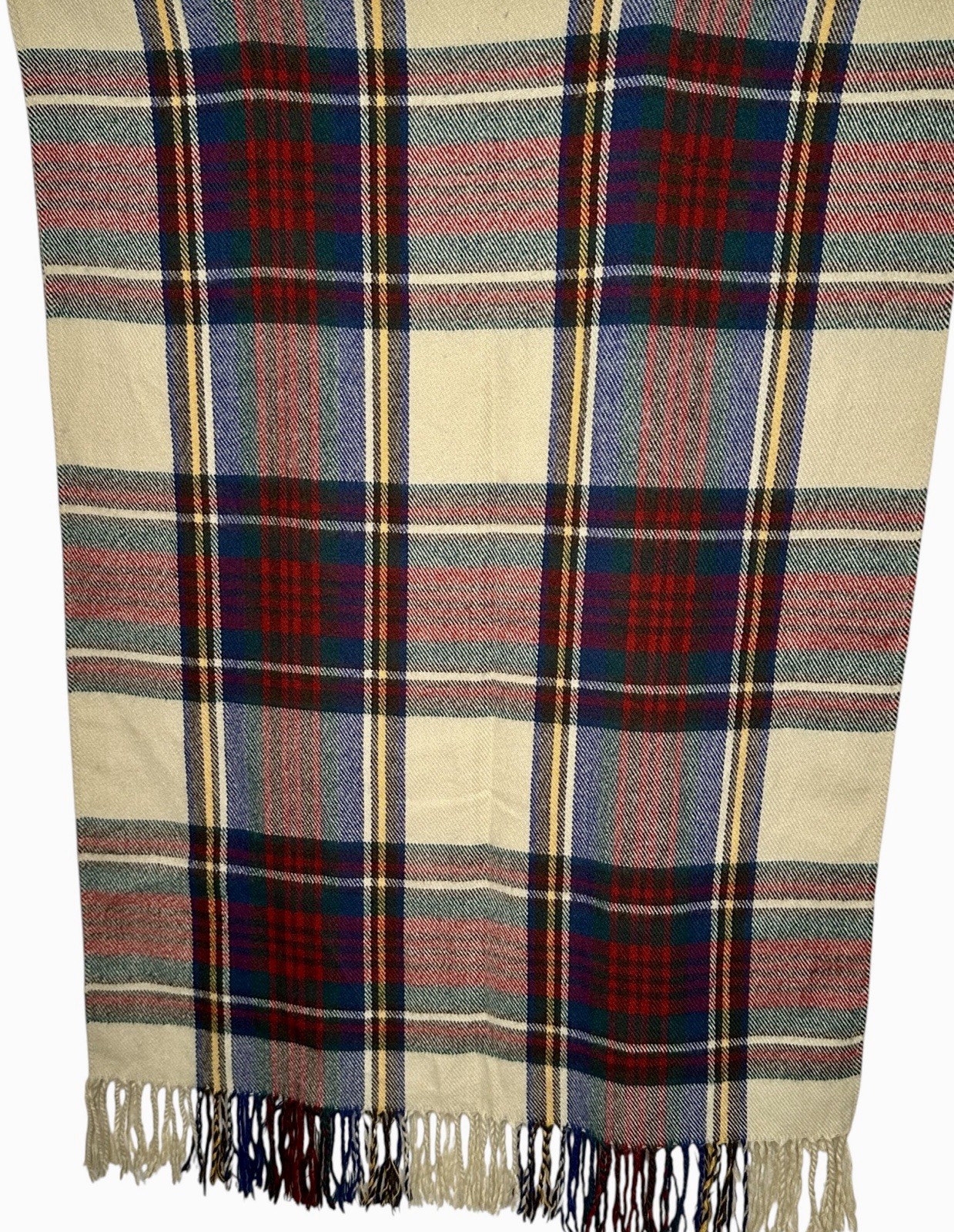 TARTAN PLAID SCARF WRAP Neck Warmer Red Yellow Green White Blue Fringed 28"x73"