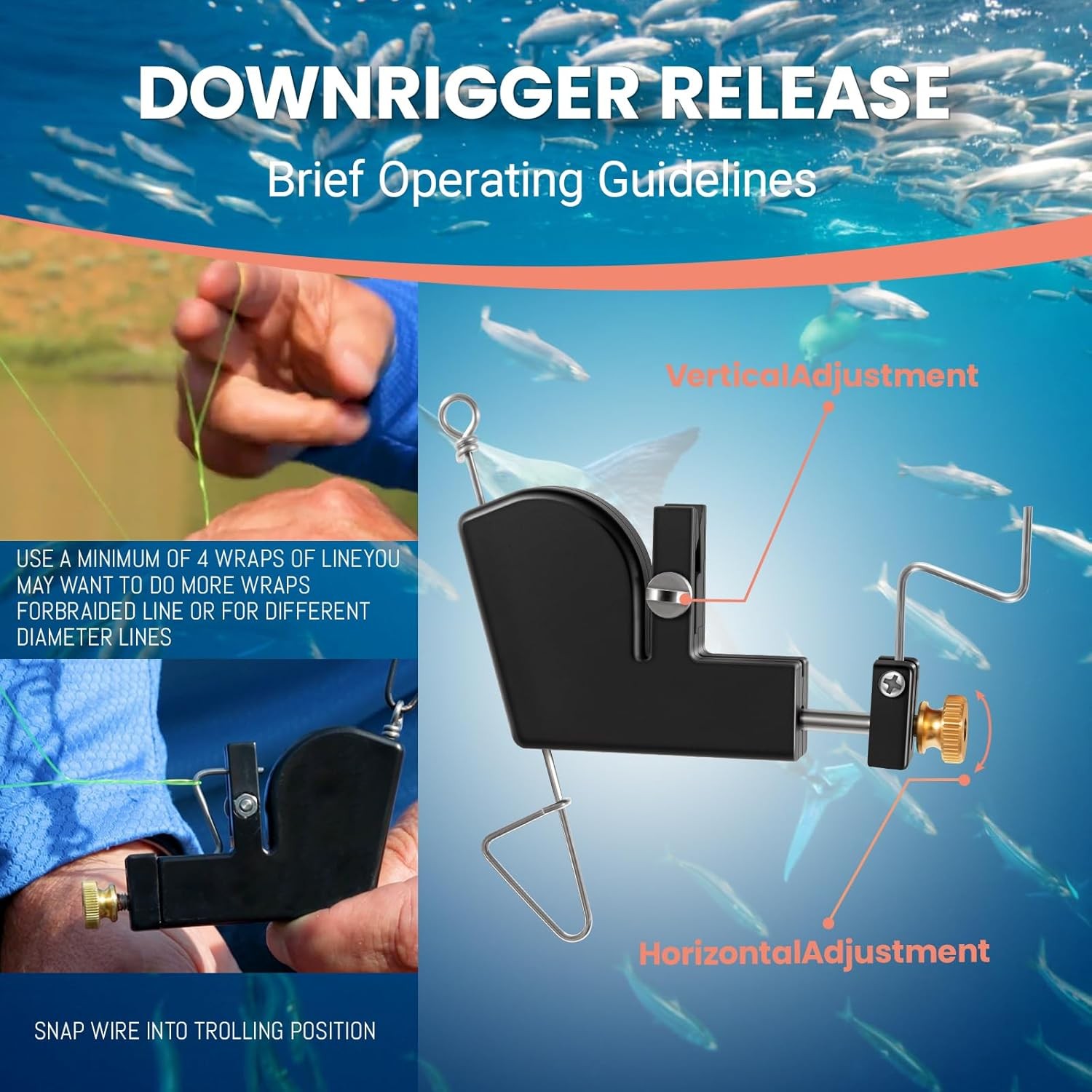 107 Downrigger Release Clip Adjustable 0-4.5lb Tension for Vertical Horizontal