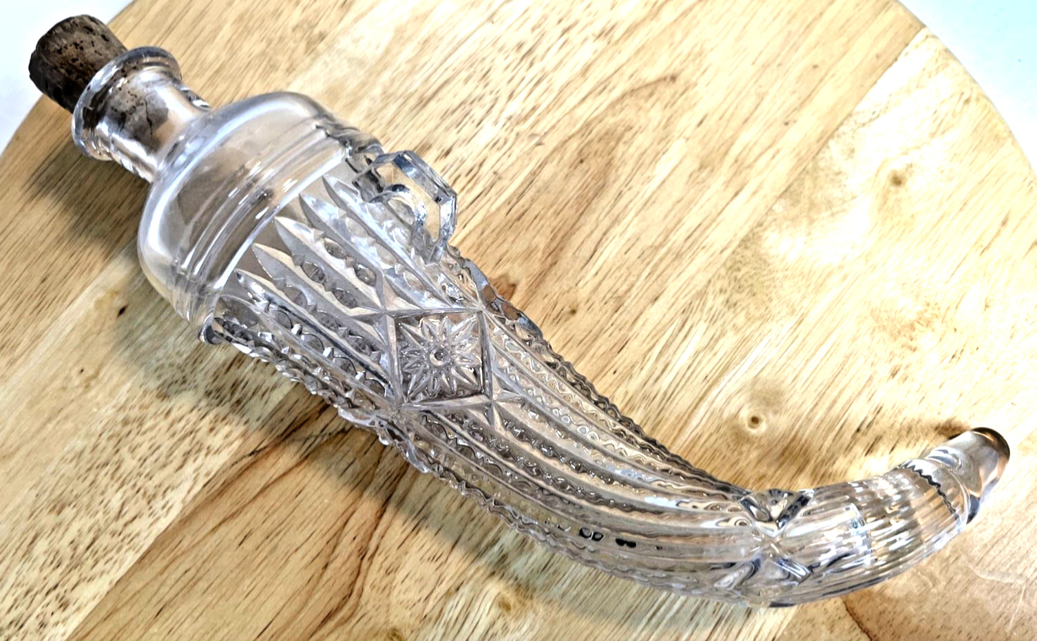 Vintage Crystal Glass Bottle Gun Powder Horn Empty Military Bar Home Decor