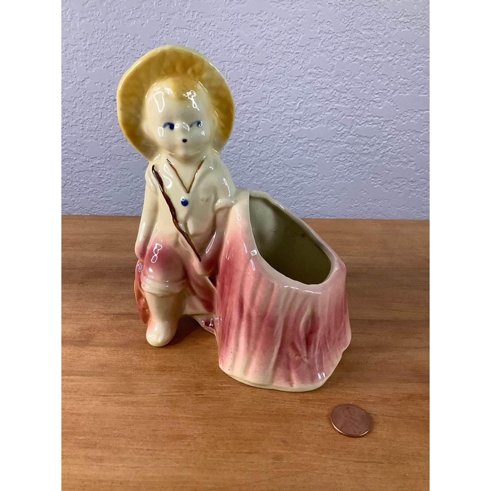 Vintage Shawnee Boy Fishing Planter
