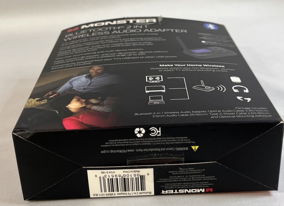Monster Bluetooth 2 In 1 Wireless Audio Adapter - Black New Open Box