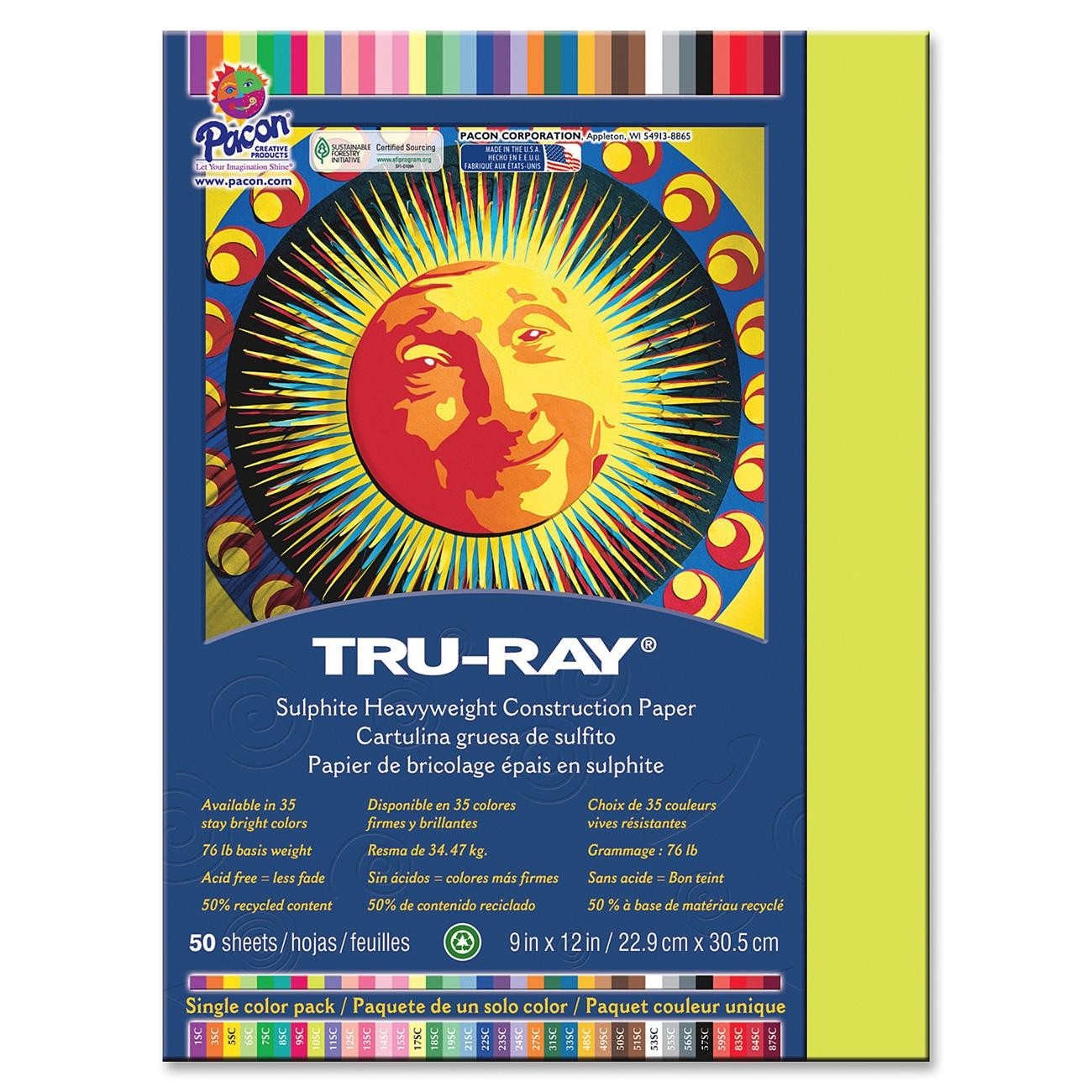 Tru-ray Sulphite Construction Paper - 12" X 9" - Brilliant Lime (103423)