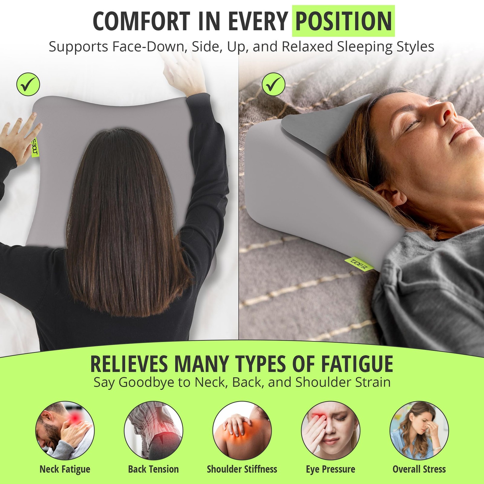 JEBOLT Face Down Pillow for Massage Table, headrest for Bed with 2 Cover and ...