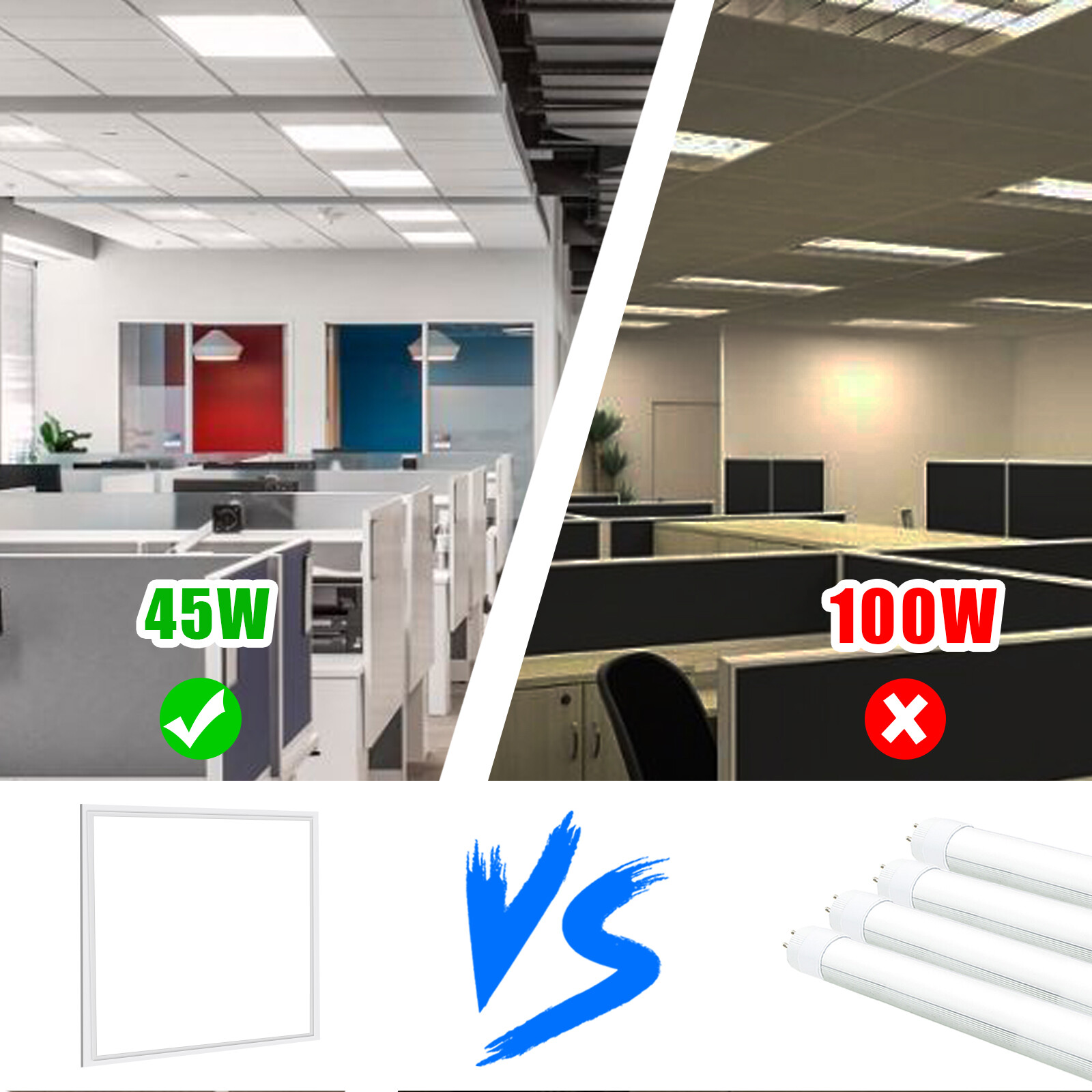 2x2 Drop Ceiling Light Fixture, 45W 5000K Recessed Back-Lit LED Flat Panel Light