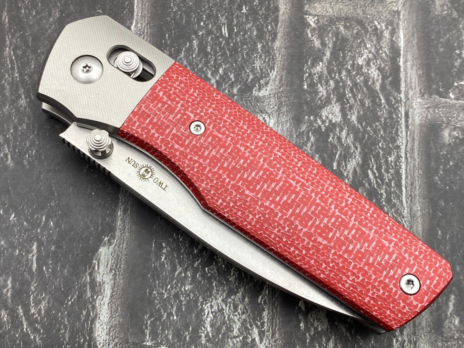 TwoSun TS433-M390-Red Folding Knife Titanium/CF Handle Axis Lock Pocket Knife