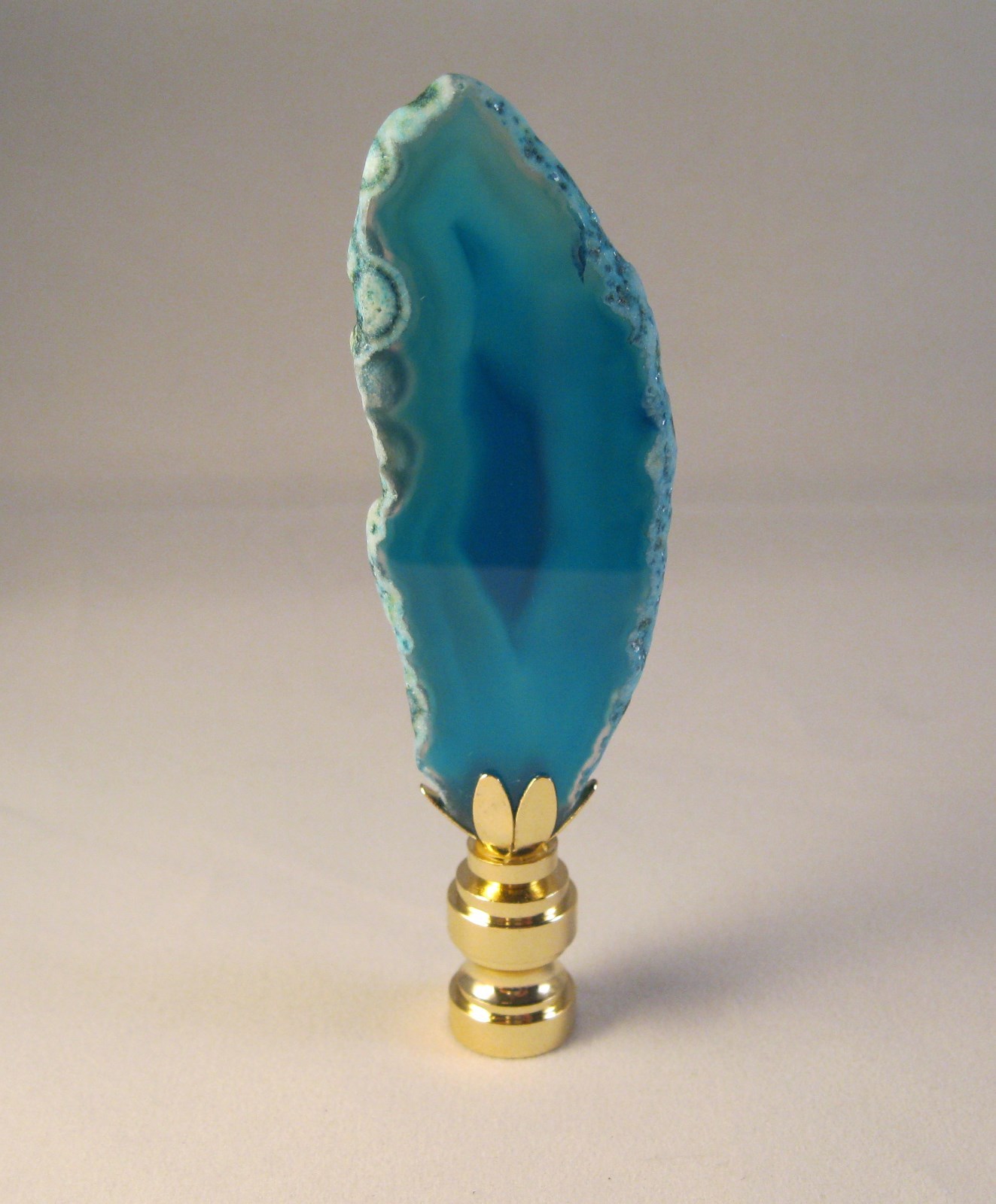 Lamp Finial-Natural BLUE/AQUA AGATE-Brass Base
