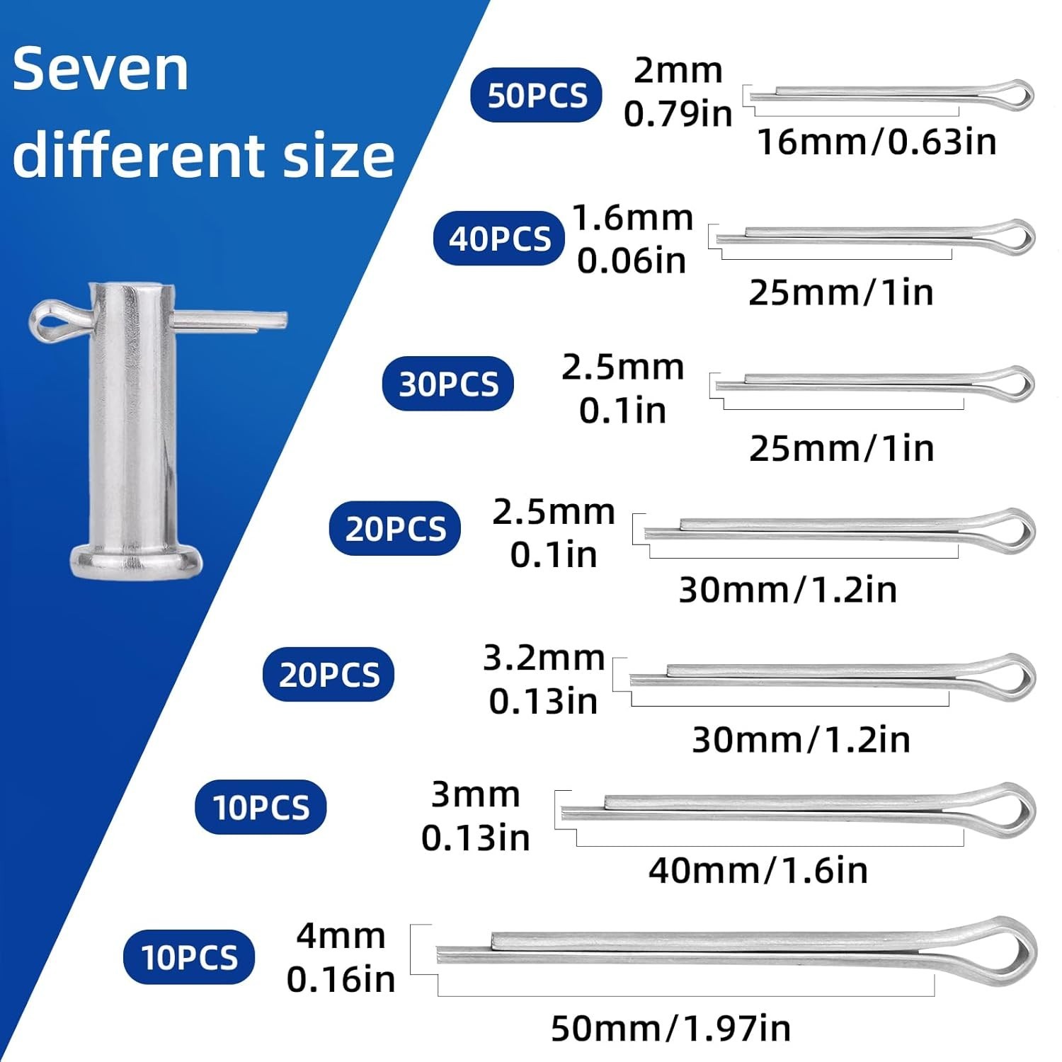 Versatile 180-Piece Cotter Pins in 7 Sizes - Essential for Engine & Towing Needs