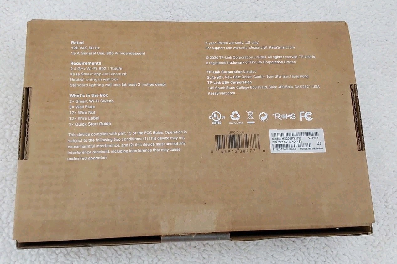 Tp-Link Kasa Smart Wi-Fi Light Switch HS200P3 3 Pack