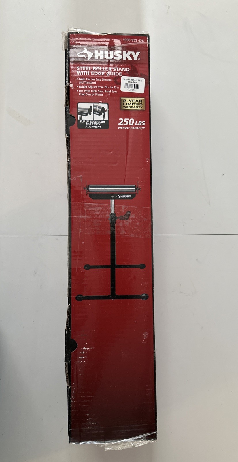Stationary Steel Roller Stand with Edge Guide Husky 28 in. to 43 in. Open Box