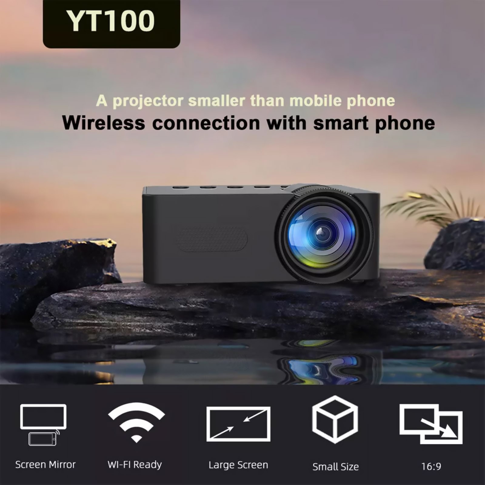 1set Portable Projector 1080P HD 16:9 Projection Multi-functional Connectivity