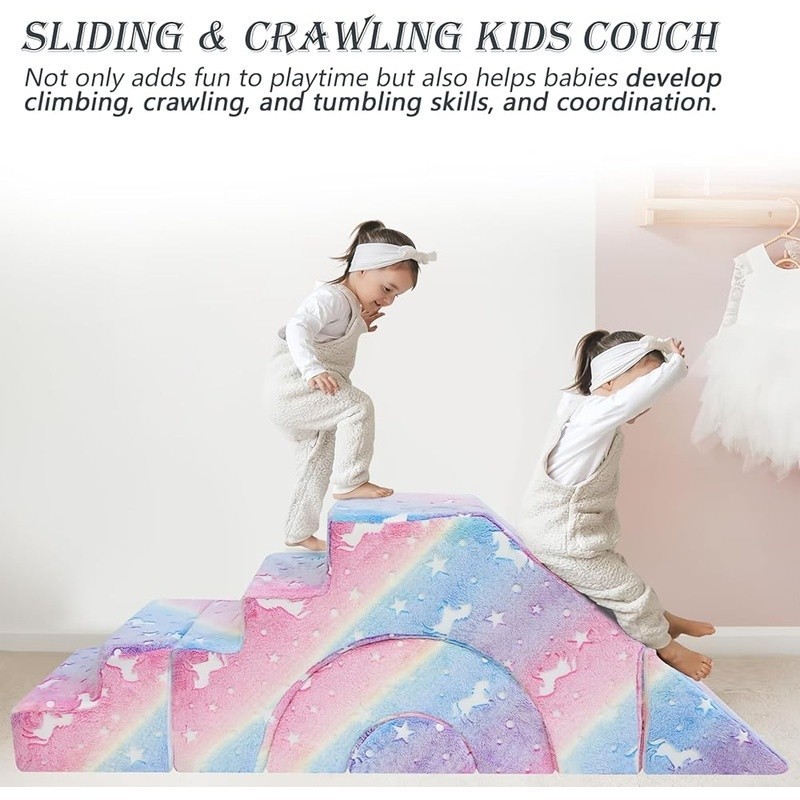 Soft Foam Kids Couch W/ Slide Modular Convertible Play Sofa Fun Activities New