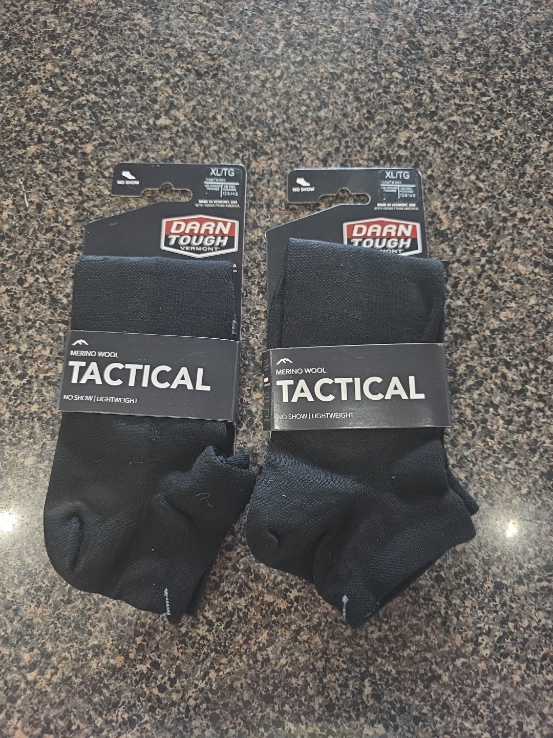 NIP Lot of 2 Darn Tough Black Tactical Socks, XL, No-Show, Lightweight Wool