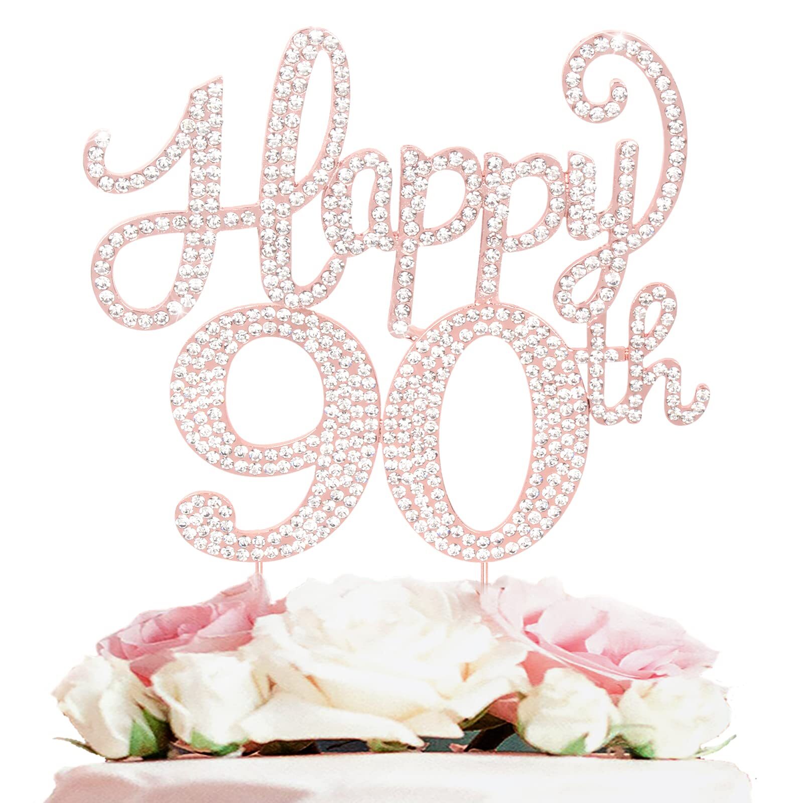 Happy 90th Birthday Rose Gold Rhinestone Cake Topper - 90th Birthday/Annivers...