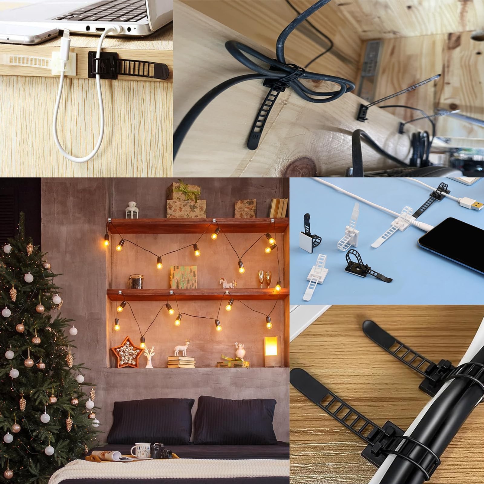 Adjustable Adhesive Cable Management Clips 50Pcs, Large self Adhesive Cable Ties