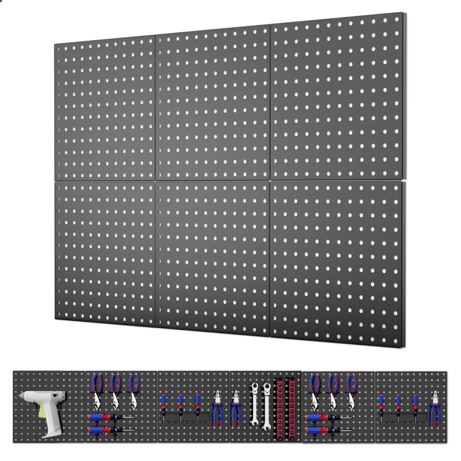 ValueMax 6 Pack Metal Pegboard Panels, 12”x12”Heavy Duty Wall Organizer for Home