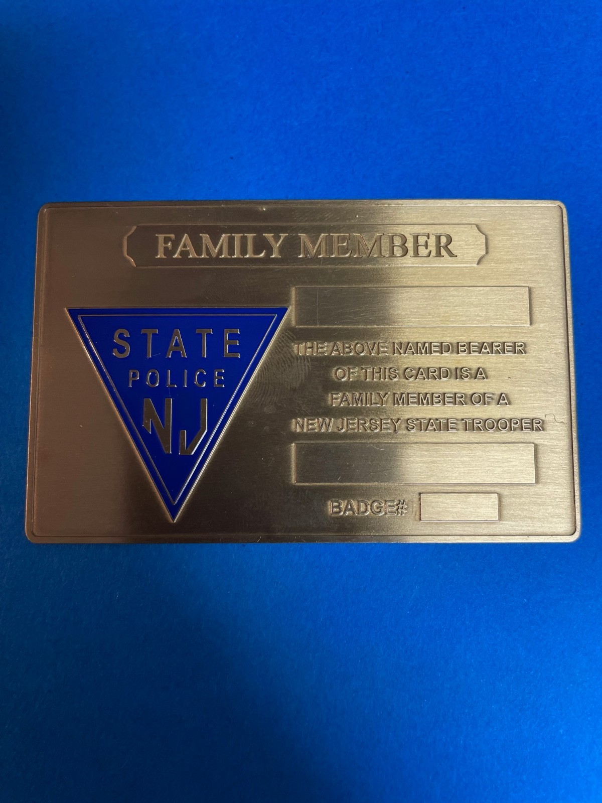 2026 NOVELTY NEW JERSEY STATE FAMILY MEMBER GOLD CARD NOT A FAKE/ ENGRAVED